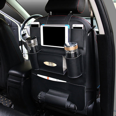 Black Leather Vehicle Multi-Pocket Back Seat - Edrimi