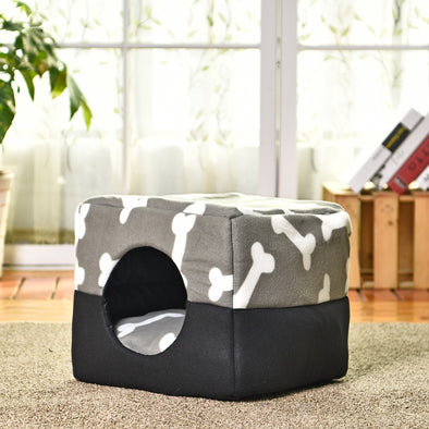 Multi-functional Three-Use Dog Bed 100% Cotton Kennel Pet House Puppy House Pattern Bone Gray Color S/M Great Quality Cat Bed - Edrimi